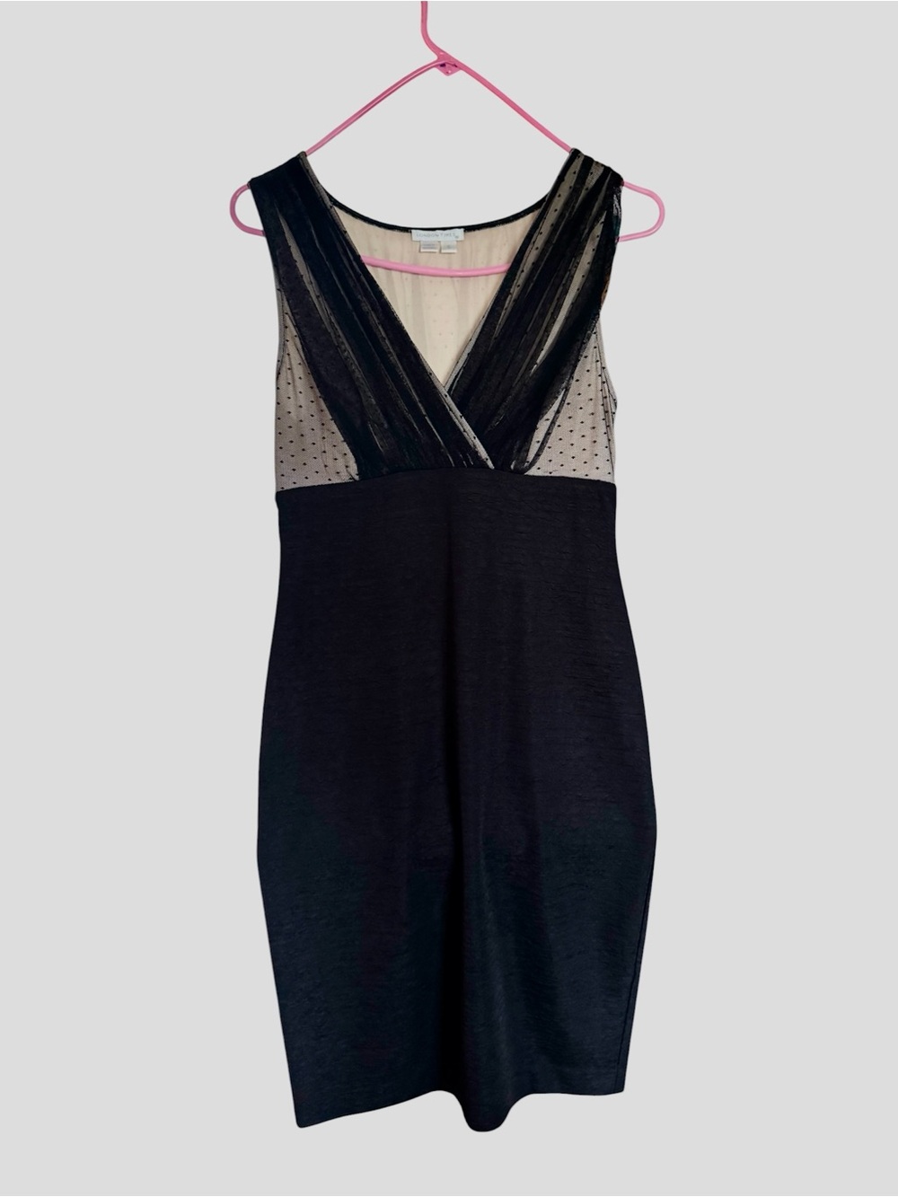 London Times Black Sheer Mesh V-Neck Slip Dress
